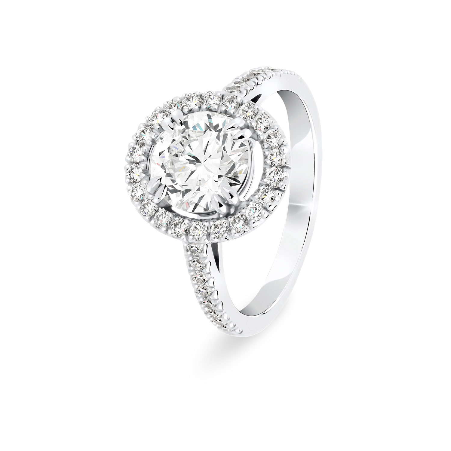 bague de fiançailles entourage oval diamant femme or blanc