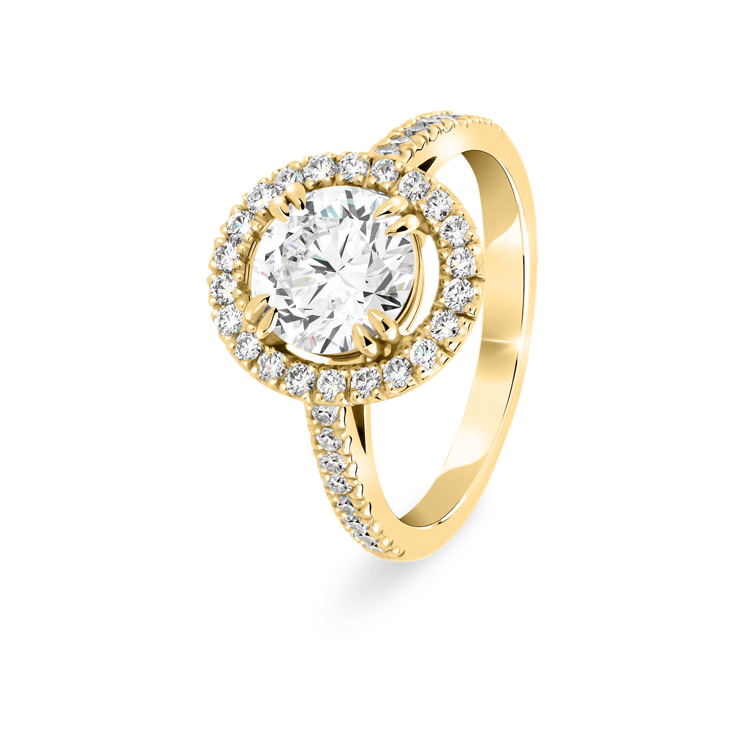 bague de fiançailles entourage oval diamant femme or jaune